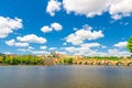 View of Prague old town, historical center with Prague Castle, St. Vitus Cathedral in Hradcany district, Charles Bridge Royalty Free Stock Photo