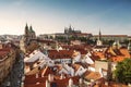 View of Prague rooftops, St. Vitus Cathedral and St. Nicholas Cathedral. Royalty Free Stock Photo