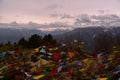 View of the prayer flag and Annapurna range in Poon Hill, Nepal