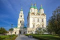 View of the Prechistenskaya bell tower and the Cathedral of the Assumption. Kremlin in Astrakhan Royalty Free Stock Photo