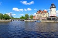 View of the Pregolya river and the Fishing village Royalty Free Stock Photo