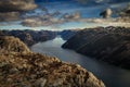 View from Preikestolen Lysefjorden, Stavanger, Norway Royalty Free Stock Photo