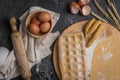 View of the preparation of homemade stuffed ravioli. Royalty Free Stock Photo