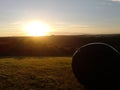 View of the preseli mountains at dusk with hay bal Royalty Free Stock Photo