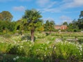 View of the Princess Diana Memorial Garden called White Garden at Kensington Palace in London on a sunny day.