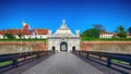 View at principal gate for entrance in medieval fortress of Alba Iulia Carolina Royalty Free Stock Photo