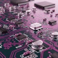 View of a printed circuit board featuring various electronic Royalty Free Stock Photo