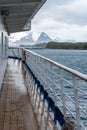 View of Prion Island on a cloudy day from outside deck of cruise ship, South Georgia, Atlantic Ocean