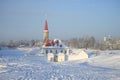 View of Priory Palace frosty january day. Gatchina, Leningrad region Royalty Free Stock Photo