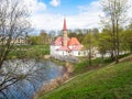 View of Priory Palace on Lake shore in spring