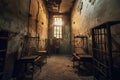 View of the prison cell from the inside. Solitary cell for prisoners. Hopelessness Royalty Free Stock Photo