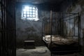 View of the prison cell from the inside. Solitary cell for prisoners. Hopelessness Royalty Free Stock Photo