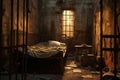 View of the prison cell from the inside. Solitary cell for prisoners. Hopelessness Royalty Free Stock Photo