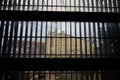 View of a prisoner cellblock through prison bars at the Missouri State Penitentiary, US.