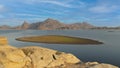 View of pristine landscape of Jawai Dam with hills and clouds