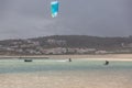 View of a professionals sports practicing extreme sports Kite-boarding at the Obidos lagoon, Foz do Arelho, Portugal