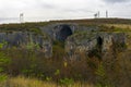 View of Prohodna cave also known as God`s eyes near Karlukovo village, Bulgaria. Colorful cave formation with giant entr Royalty Free Stock Photo