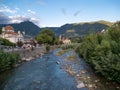 View of the promenade on the Passirio river in Merano