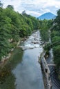 View of the promenade on the Passio river in Merano Royalty Free Stock Photo