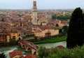 View of the promenade, the Ponte Pietra bridge over the Adige river and the Cathedral in Verona, Italy Royalty Free Stock Photo