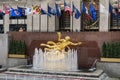 View of Prometheus sculpture in Rockefeller Center in New York city.