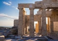 View of Propylaea entrance gateway from Acropolis in Athens, Greece against blue sky Royalty Free Stock Photo