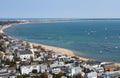 View of Provincetown beach and the curve of the bay at the tip of Cape Cod from the top of the Pilgram Monument Royalty Free Stock Photo