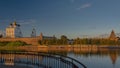 View of the Pskov Kremlin at sunset