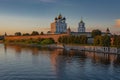 View of the Pskov Kremlin at sunset