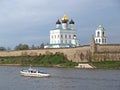 View of Pskovsky Krom Kremlin and the Great River Royalty Free Stock Photo