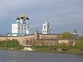 View of Pskovsky Krom Kremlin and River Great Spring Royalty Free Stock Photo