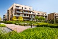 View of public park with block of flats Royalty Free Stock Photo