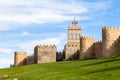 View of Puerta de Carmen and the medieval city walls surrounding the city of Avila, Spain. Royalty Free Stock Photo