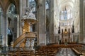 View of the pulpit and central nave inside the Amiens Cathedral