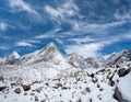 Pumori mount and Kala Patthar peak in Sagarmatha National Park, Everest region, Nepal Himalayas. Everest base camp trek. Royalty Free Stock Photo