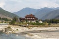 View at Punakha Dzong monastery and the landscape with the Mo Chhu river, Bhutan