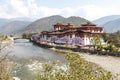 View at Punakha Dzong monastery and the landscape with the Mo Chhu river, Bhutan