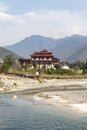 View at Punakha Dzong monastery and the landscape with the Mo Chhu river, Bhutan