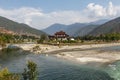 View at Punakha Dzong monastery and the landscape with the Mo Chhu river, Bhutan