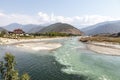 View at Punakha Dzong monastery and the landscape with the Mo Chhu river, Bhutan