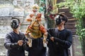 Puppeteers performing a puppet show at Baan Silapin Artist`s House in Bangkok, Thailand