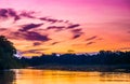 Purple sunset over Amazon river in the rainforest of Brazil Royalty Free Stock Photo