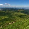 View of the Puys chain in Auvergne, panoramic of the Domes. Royalty Free Stock Photo