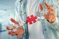 Puzzle pieces on a futuristic interface - 3d rendering Royalty Free Stock Photo