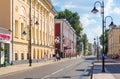 View of Pyatnitskaya street in Moscow with restavrated historical buildings.