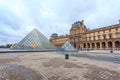 View Pyramid at courtyard of Paris Louvre Museum. Louvre Museum is one of the largest and most visited museums worldwide