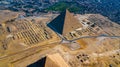 View of Pyramid of Khufu, Giza pyramids landscape. historical egypt pyramids shot by drone.