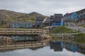 View of Qaqortoq in Greenland. The town is located in southern Greenland with a population of around 4,000 people Royalty Free Stock Photo