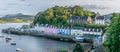 A view of Quay street in portree with port and boats Royalty Free Stock Photo