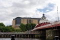 View of the Quayside, Newcastle upon Tyne, UK, with the Swing Bridge over the River Tyne
